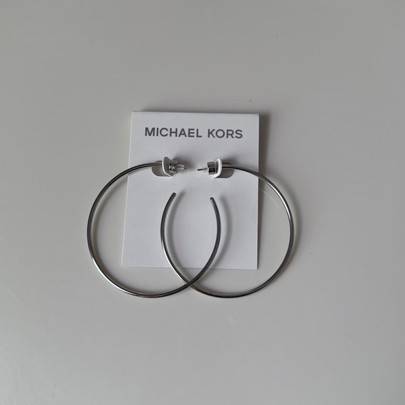 Michael Kors Brass Large Hoop Earrings for Women Color Silver Model MKJ4162040 - Picture 1 of 6
